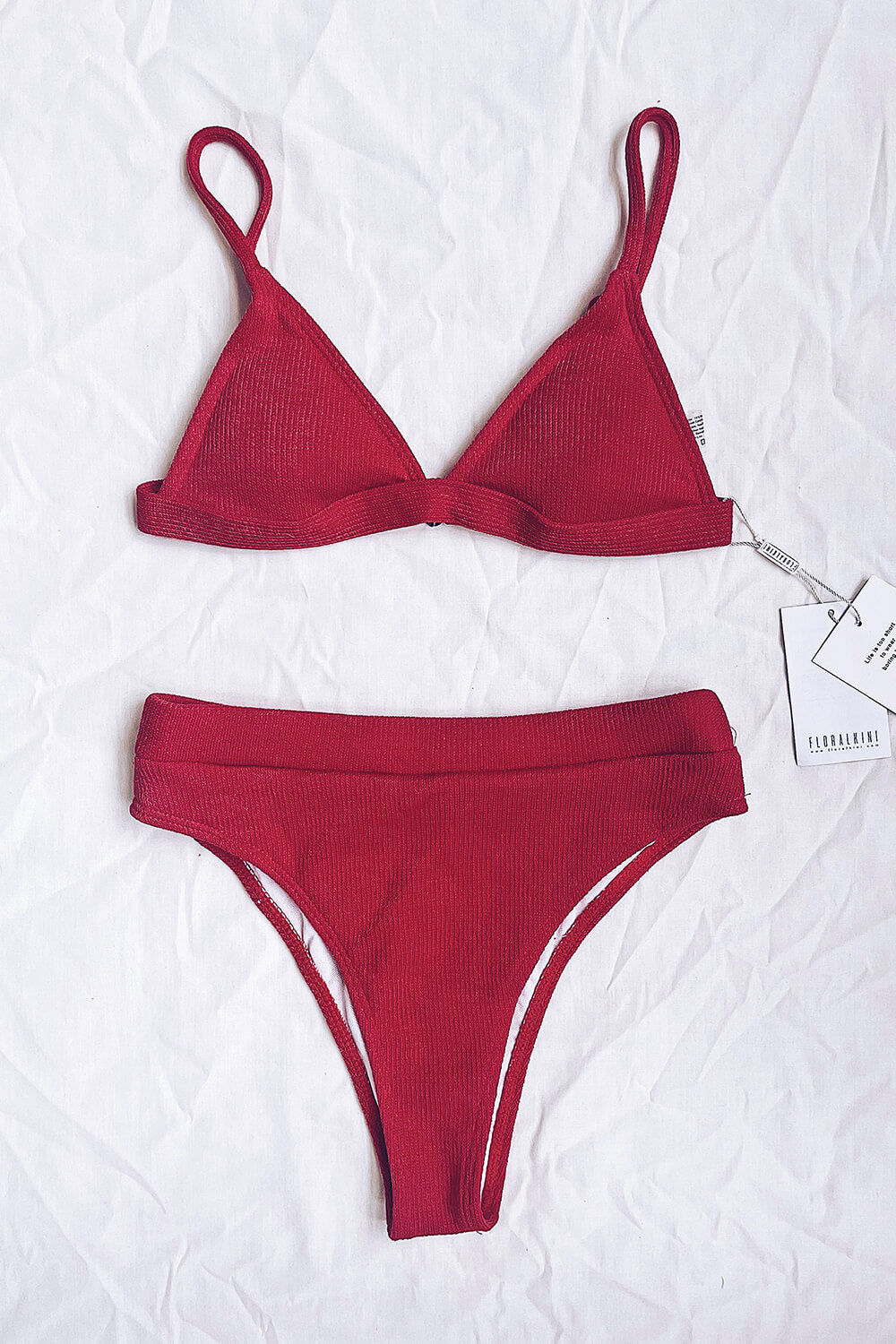 Red Ribbed High-Waisted Bikini Bottom