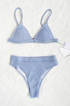 Light Blue Ribbed High-Waisted Bikini Bottom
