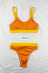 Orange Yellow Blocked Rib Sproty Bikini Top