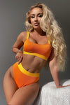 Orange Yellow Blocked Rib Sproty Bikini Top