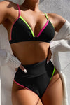 Pink Black Lime Colorblock Rib High Waisted Bikini Bottom
