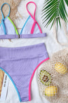 Purple Colorblock Rib Triangle Bikini Top