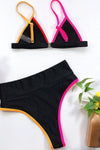 Black Colorblock Rib Triangle Bikini Top