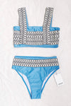 Blue Woven Zig-Zag Bikini Top