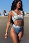 Blue Woven Zig-Zag Bikini Top