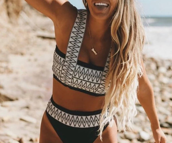 Black Woven Zig-Zag Bikini Top