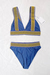 Blue Woven Zig-Zag Plunge Bikini Top
