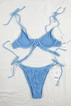 Blue Crinkle Underwire Tie Shoulder Bikini Top