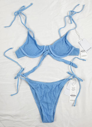 Light Blue Crinkle Tie Side Bikini Bottoms