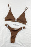 Chocolate Ribbed Ring Detail Triangle Bikini Top