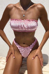 Pink Rib Velvet Ruched Bikini Bottoms
