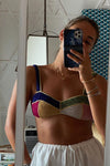 Multicoloured Shimmer Color-Block Velvet Bustier Bikini Top