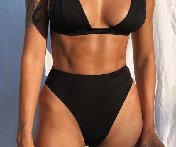 Black Deep V Bikini Top