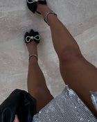 Black Satin Bow Detail Diamante Lace Up Clear Perspex Stiletto Heel