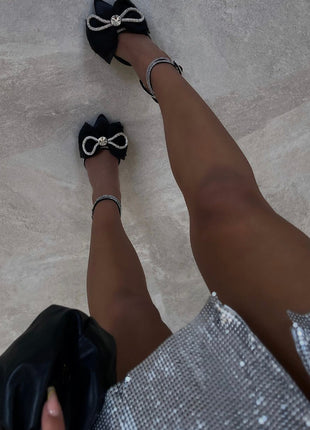 Black Satin Bow Detail Diamante Lace Up Clear Perspex Stiletto Heel