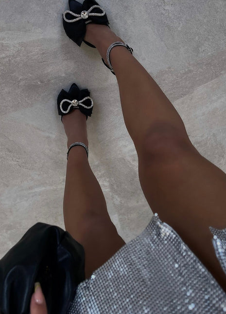 Black Satin Bow Detail Diamante Lace Up Clear Perspex Stiletto Heel