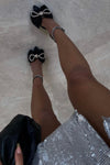 Black Satin Bow Detail Diamante Lace Up Clear Perspex Stiletto Heel