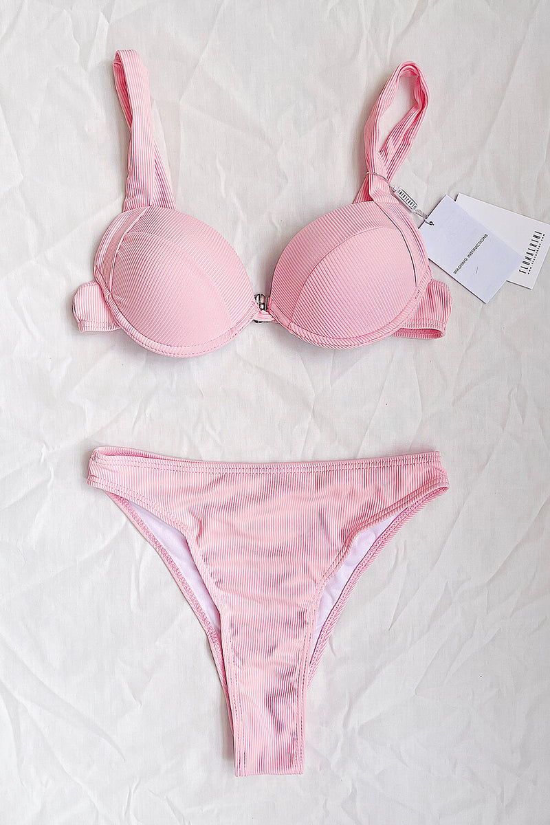 Pink Rib High Waisted Bikini Bottom