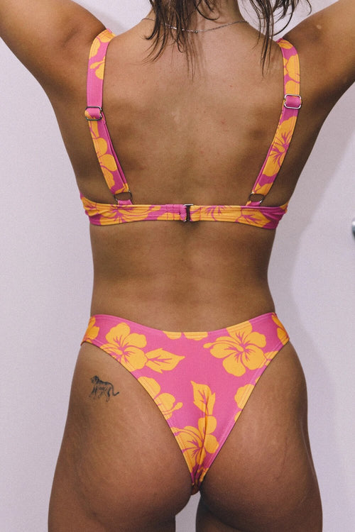 Pink And Orange Floral Print Underwire Balconette Bikini Top