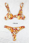 Brown And Gold Floral Print Underwire Balconette Bikini Top