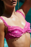 Hot Pink Polka Dot Mesh Ruffled Underwire Balconette Bikini Top