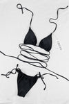 Black Drawstring Tie Side Bikini Bottom