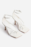 White Faux Leather Square Toe Strappy Heels