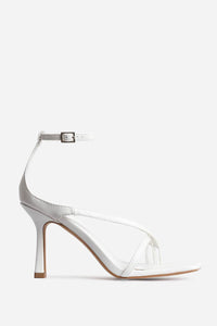 White Faux Leather Square Toe Strappy Heels