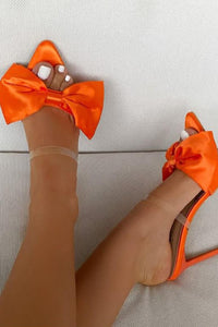 Orange Satin Bow Stiletto Mules