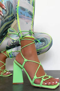 Lime Green Lace Up Sculptured Block Heels
