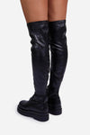 Black Faux Leather Over The Knee Thigh High Long Biker Boot