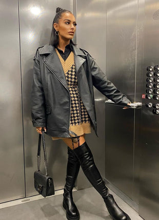 Black Faux Leather Over The Knee Thigh High Long Biker Boot