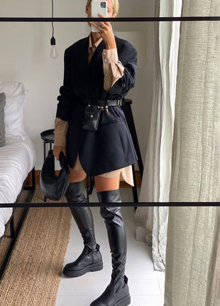 Black Faux Leather Over The Knee Thigh High Long Biker Boot