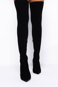 Black Faux Suede Over The Knee Thigh High Stiletto Boots