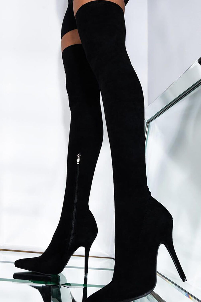 Black Faux Suede Over The Knee Thigh High Stiletto Boots