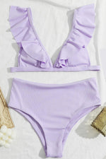 Lilac Ribbed High-Waist Bikini Bottoms