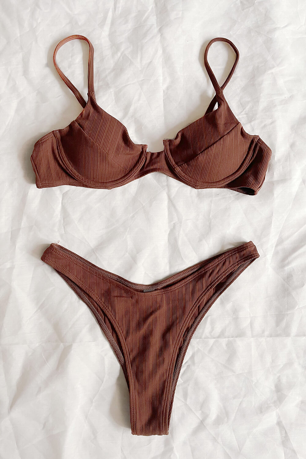 Chocolate Underwired Ribbed Bikini Top