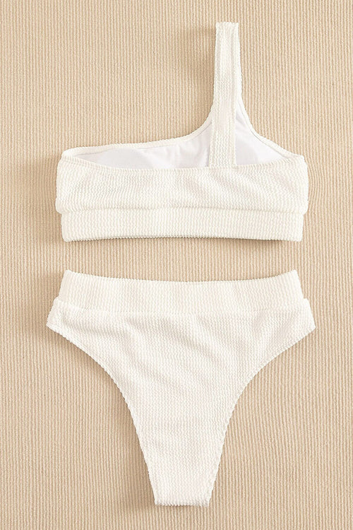 White Crinkle One Shoulder Bikini Top