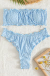 Baby Blue Eyelet Embroidered Ruched Bandeau Bikini Top