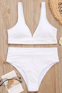 White Ribbed Plunge Crop Bikini Top