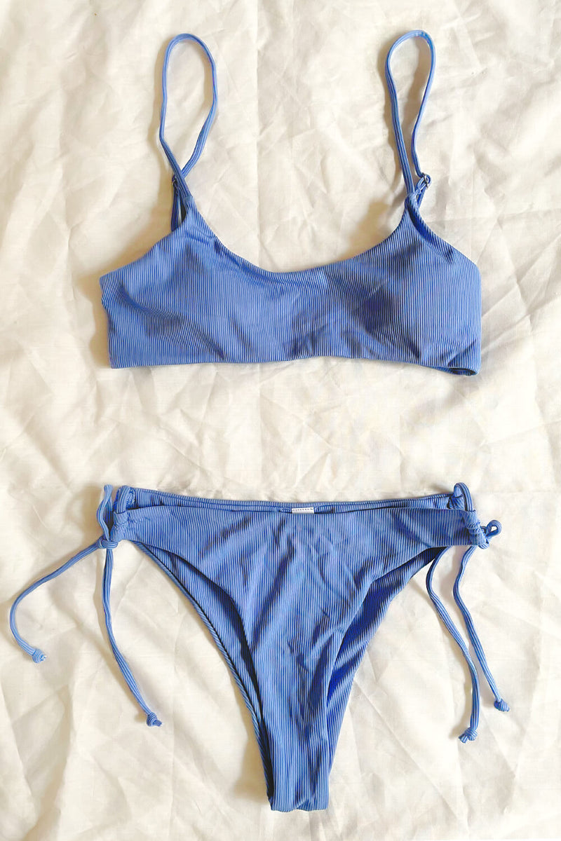 Light Blue Ribbed Side Tie High-Waist Bikini Bottoms – FloralKini
