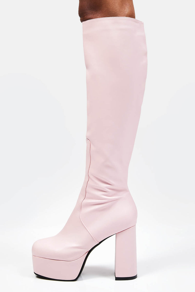 Pink Chunky Platform Block Heel Knee High Boots – FloralKini