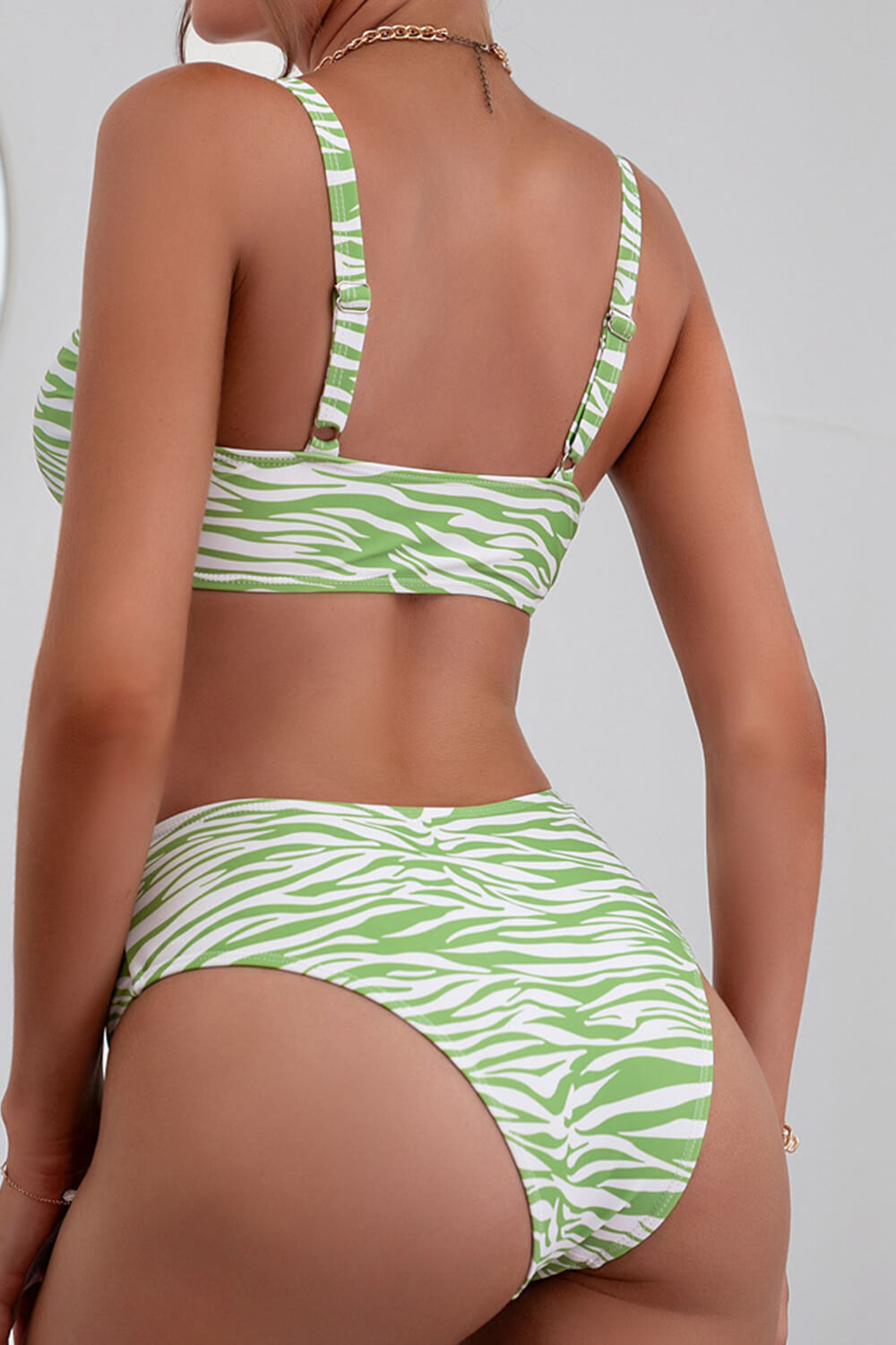 Green Printed High-Waist Bikini Bottoms