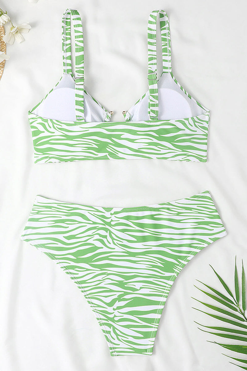 Green Printed U-Ring Bralette Bikini Top
