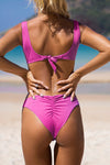 Hot Pink Color Block Ribbed U Wire Plunge Bikini Top