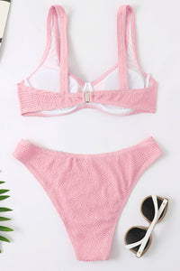 Pink Crinkle Plunge Underwire Bikini Top