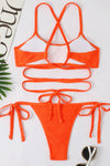 Orange Crinkle Drawstring Tie Side Bikini Bottoms