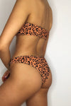 Leopard Crinkle Bandeau Bikini Top With Gold Tortoise Shell Ring Detail