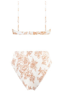 Tan Floral Balconette Ruched Underwire Bikini Top