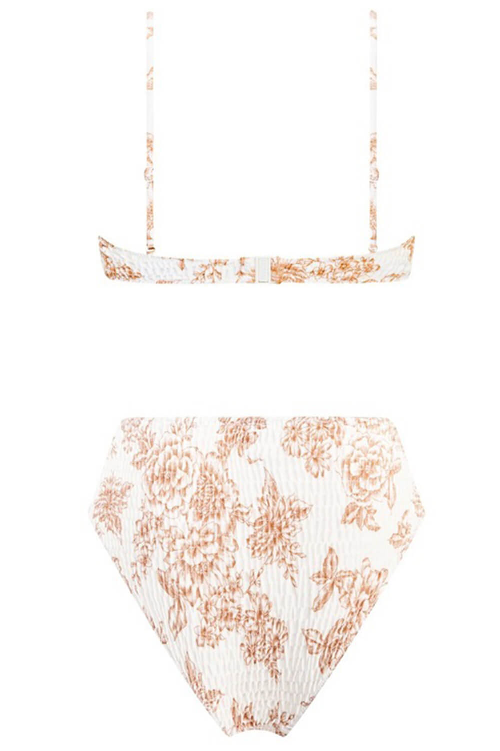 Tan Floral Balconette Ruched Underwire Bikini Top